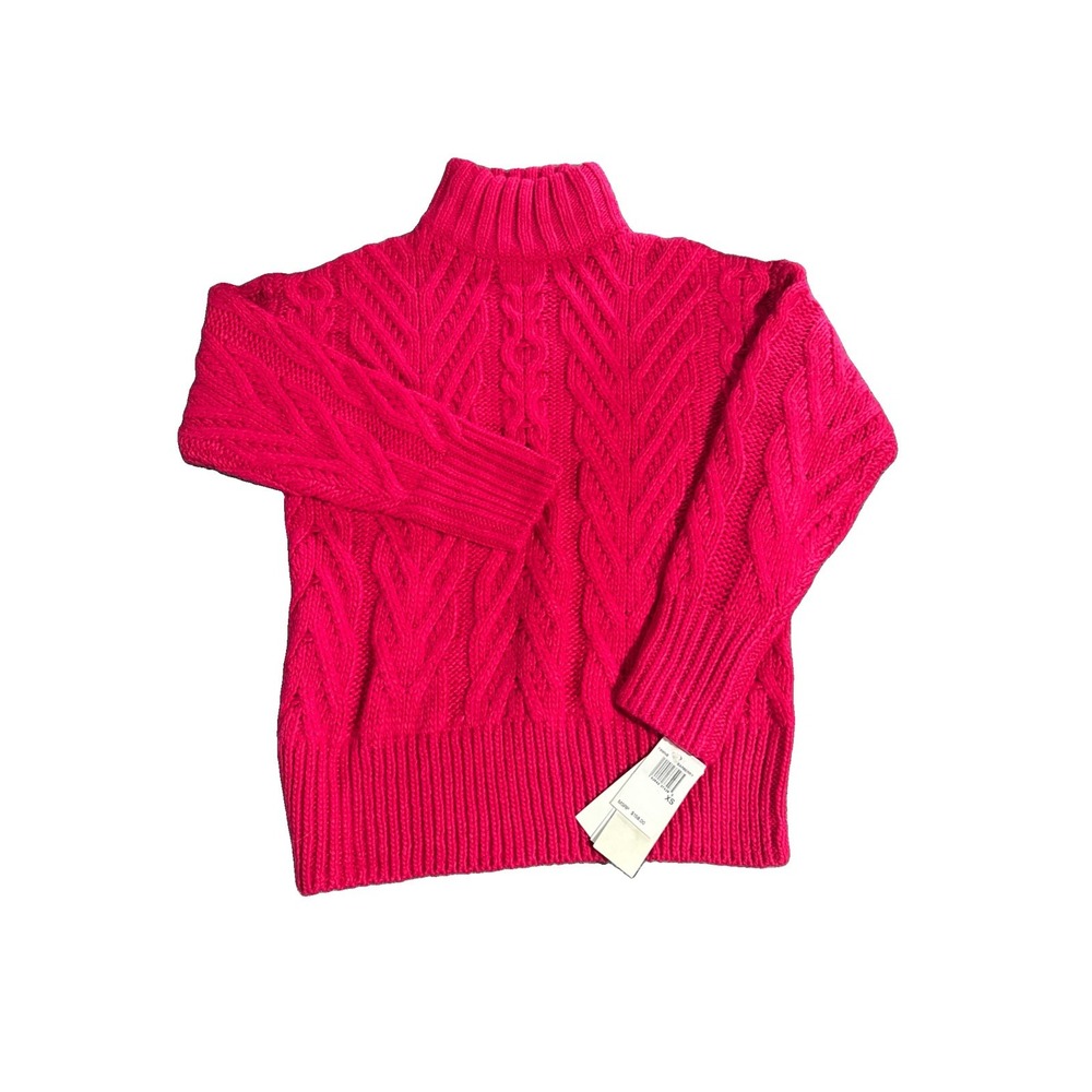 French Connection Alpaca Wool Cable Knit Turtleneck Sweater Chunky Pink Red XS